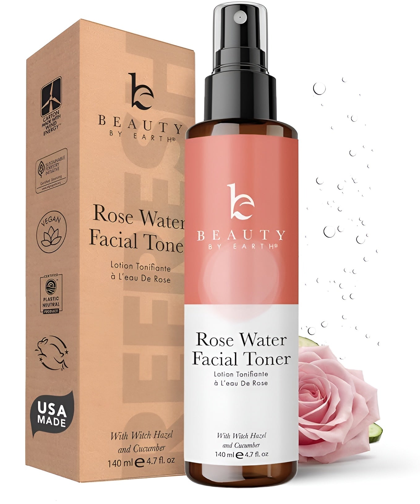 Rose Water Spray for Face - Made with Hydrating Natural &amp; Organic Ingredients for Glowing Skin, Alcohol-Free Rosewater Toner Mist with Witch Hazel &amp; Glycerin for Dry and Sensitive Skin